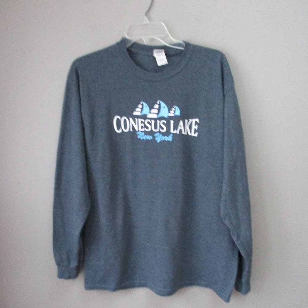 Womens Conesus Lake New York Long Sleeve T Shirt Gray Large